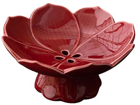 JISADER Frutero de cerámica con Pedestal de, Bandeja para postres y con escurridor, Rojo