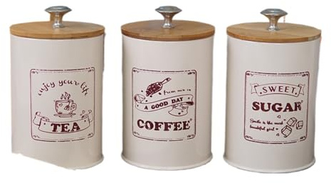 3 barattoli con coperchio in bambù, contenitori in acciaio galvanizzato con chiusura ermetica, organizer per dispensa per alimenti secchi, caffè e tè, set ecologico per la casa