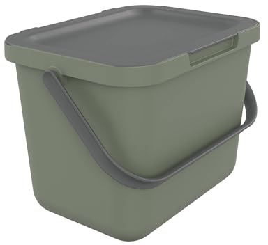 SUNDIS Loops, 6L Mülleimer für Mülltrennung im Innenbereich, grün | Rechteckig, aus Kunststoff, mit Deckel und Tragegriff, ideal für Bioabfälle, Küche, Kantine, Restaurant, Pausenraum