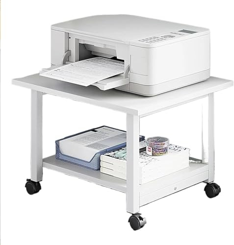 YQMHEZ 2 Tiers Mobile Printer Stand, Printers Shelf, Under Desk Printer Table with Storage Shelf, Compact Printers Cart for Small Space Double Tiers Tray(White)
