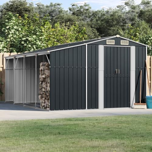 Amorsee XXL Gerätehaus Metall Geräteschuppen Garten Schuppen mit Pultdach Schiebetür Gartenhaus Schuppen Outdoor Schrank für Außenbereich Hinterhof Garten 277 x 365.5 x 179 cm Anthrazit