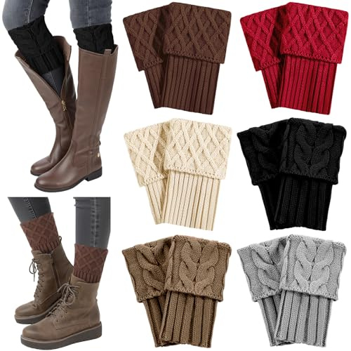 Geyoga 6 Pairs Womens Boot Cuffs Socks Early Spring Boot Topper Covers Warm Crochet Knitted Leg Warmers(Earth Tones,Elegant)