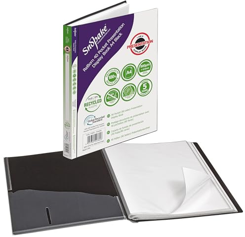 Snopake Reborn 15926 Präsentations-Sichtbuch, 100% recycelt, A4, 40 Hüllen/80 Seiten, Schwarz, 1 Stück