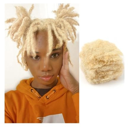 Sans nœuds Extensions de cheveux humains Afro Kinkys en vrac for dreadlocks, réparation, tressage, torsion, couleur blonde #613(8inches)