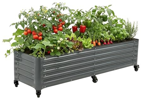 Vego garden Classic Rolling Garden Bed – 1.75' Mobile Metal Raised Garden Bed for Patio, Deck, Balcony – Deep Planting Space, Durable & Easy to Move (Modern Gray, 1.75'X6')
