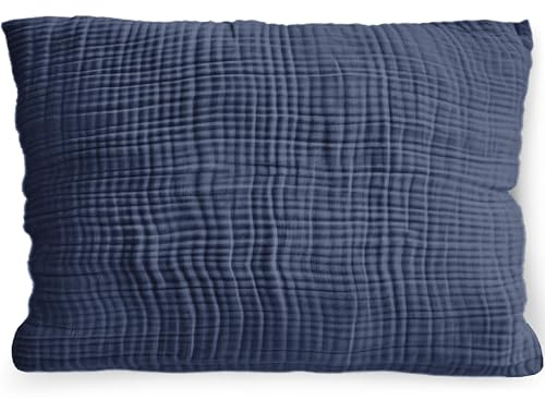 PinkZebra Fodera per cuscino in mussola biologica a doppio gazzo 30 x 45 cm per bambini e adulti, certificata ÖkoTex, fodera per cuscino morbida, fodera per cuscino, blu navy