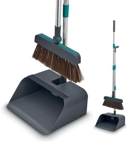 Tower 3 in 1 Dustpan and Brush with Squeegee, Upright Design, Magnetic Clip & Comb Teeth, Anthracite & Teal, T769016TL