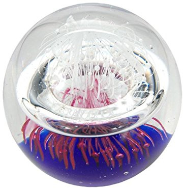 Traumkugel 182 (mittel 6,5-7cm) weiße Blume über violettem Grund- Glaskugel, Briefbeschwerer