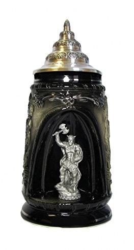 King German Grotto Stein, Black, Pewter Viking, ptd. Pewter lid, 0.5 Liter tankard, Beer Mug