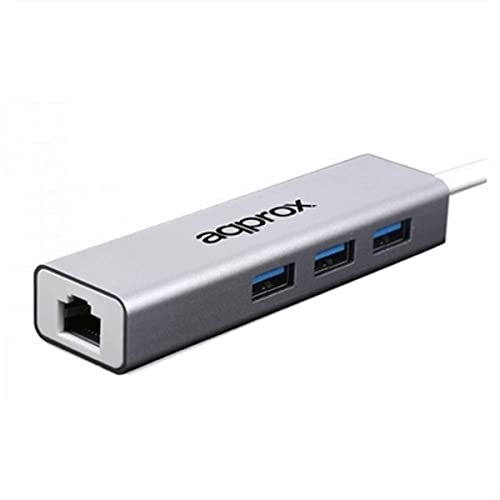 Approx APPC07GHUB - Hub con 3 puertos USB 3.0 y un puerto RJ-45, color plata