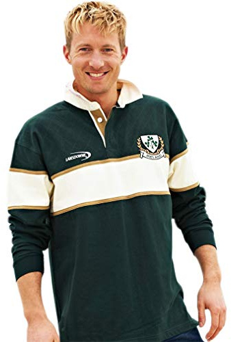 Irish Rugby Shirt with Cream Stripe and Ireland Shamrock Crest, Medium