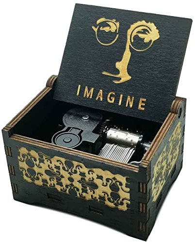 Imagine Spieluhr,Imagine Music Box, Holz, graviertes Geschenk, Spieluhr mit Handkurbel für Kinder