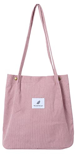 Etercycle Cord Umhängetasche Damen, Schultertasche Groß Cord Tasche Lässige Tote Handtasche Fashion Stofftasche für Alltag, Büro, Schulausflug und Einkauf (Rosa)