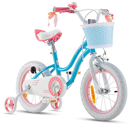 RoyalBaby Stargirl Kinderfahrrad Mädchen Fahrrad mit Stützräder Fahrrad 14 Zoll Blau