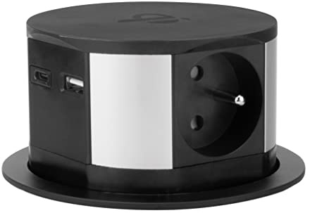 Bloc multiprise encastrable 3 Prises 16A + 2X USB et Chargeur Induction - Otio, Noir