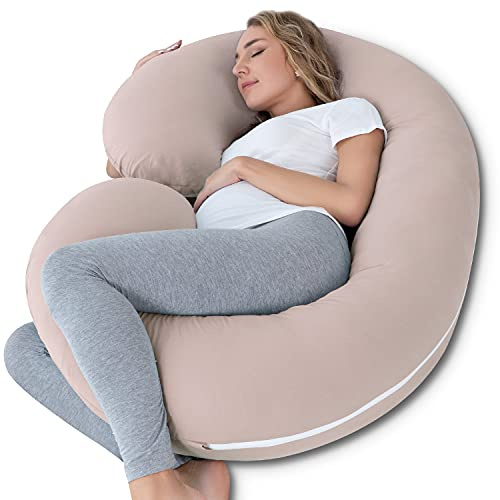 INSEN Pregnancy Pillow Cooling, Maternity Pillow with Soft Cotton Cover, C Shaped for Side Sleeping, Natural Pink