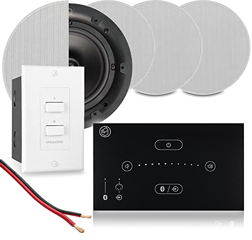 Power Dynamics 2-Room Bluetooth Ceiling Speaker Kit - Systemline E50 Wall Amplifier, 4x QI65C Speakers & In-Wall Zone Selector Switch for Multi-Room Audio System
