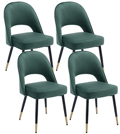chairus Esszimmerstühle Samt Armlos Hohler Rücken Metallbeine 4er Set Grün | Samt-Bezug, ohne Armlehne, hohle Rückenlehne, Metallbeine, für Küche, Wohnzimmer