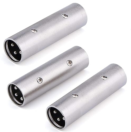 Greluma 3 Pièces Adaptateur de Changement de Genre XLR vers XLR,coupleur de connecteur XLR mâle vers mâle 3 Broches Compatible avec Microphone,mélangeur