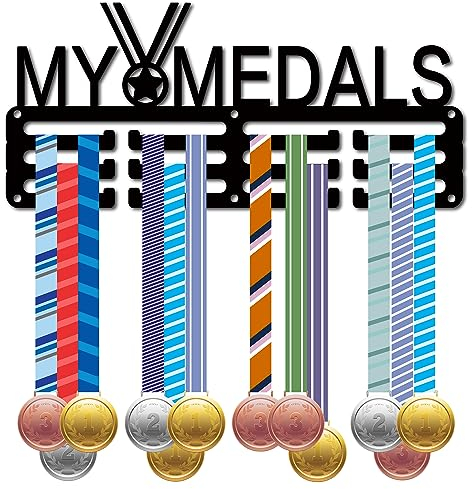 CREATCABIN Medaillenhalter,Medaillenaufhänger,Präsentationsständer,Sport,Metall,Zum Aufhängen,Auszeichnungen,Eisen,Kleine Halterung,Dekor Für Fußball,Medaillengewinner,Schwarz,29x13cm Meine Medaillen