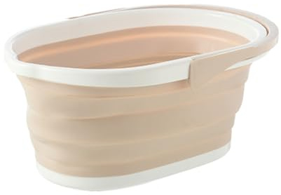 BZJPRFC Zusammenklappbarer Eimer, 15 L (3,3 Gallonen), Eimer for Reinigen Von Mopp, Zusammenklappbarer Kunststoffeimer Mit Rädern, Geeignet for Hausreinigung, Wohnmobil Und Camping (Color : Beige)