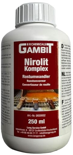 TECHNOLIT Nirolit Komplex Rostumwandler 250 ml – reaktiver Korrosionsschutz mit Pinsel im Deckel, wandelt Rost in Schutzschicht um, überlackierbar & auch auf feuchten Flächen anwendbar