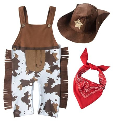 Lito Angels Cowboy-kostym, kläder, utklädnad med bandana, röd och hatt för baby och småbarn pojkar, brun