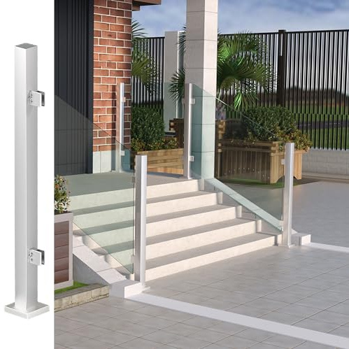 Poteau Garde Corp Verre Système de poteaux carrés en acier inoxydable avec fixations pour balustrade en verre – Poteaux pour barrière, balcon, escalier, terrasse, piscine, jardin, intérieur, extérieur