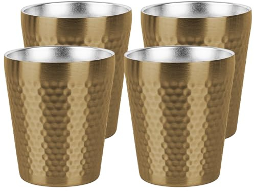 Adorila 4-pack rostfritt stål isolerad kopp dubbelvägg, 295 ml metall stapelbara vattenbehållare, återanvändbara dricksglas för hem kontor fest utomhus (guld)