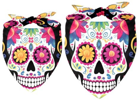 Hundehalstücher mit Totenkopf-Motiv, Dreieckstuch für kleine, mittelgroße und große Hunde und Katzen, Dreieckstuch, Dreieckstuch, Lätzchen, 2 Stück
