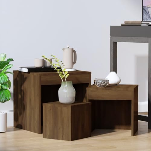 DYRJDJWIDHW couchtisch rund,möbel,couchtisch Holz,Satztische 3 STK. Braun Eichen-Optik HolzwerkstoffGeeignet für Wohnzimmer, Esszimmer, Küche