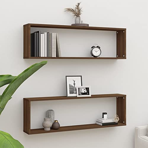 CIADAZ Wandregale 2 Stk. Braun Eichen-Optik 100x15x30 cm Holzwerkstoff, Schweberegal, Regal Wand, Bücherregal, Hängeregal, Regalbrett, Küchenregal, kidzimmer Regal, Wandboard