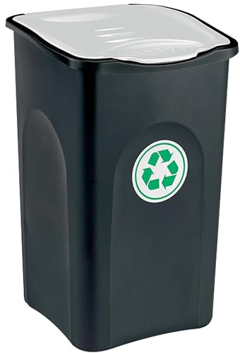 Cubo de basura de 50L color blanco y negro 39x37x56cm con tapa abatible