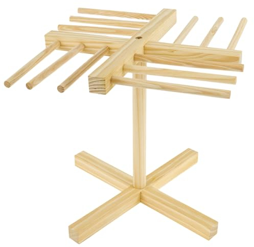 Pasta Drying Rack, Wood Noodle Dryer Stand with12 Suspension Rods Detachable Noodles Drying Hanger Easy to Transfer, Noodle Drying Rack for Homemade Spaghetti Lasagna Noodles(Wood)