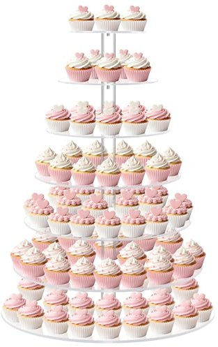 WeddingWish Large 7 Tier Clear Acrylic Round Cupcake Stand for 100 Cupcakes, Non-Slip Base, Easy Assembly, Perfect for Weddings, Birthdays & Events