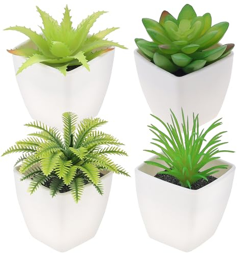 Quancru 4 Pack Petites Fausses Plantes Artificielles Plantes Succulentes Assorties Faux Plante Succulente pour Décor À La Maison Verdure Salle De Bains Étagère Intérieur