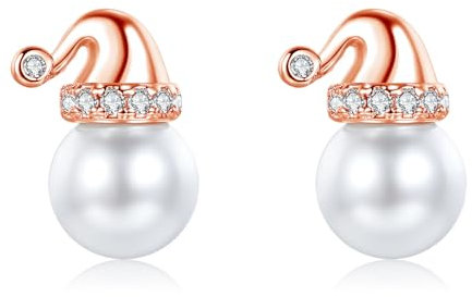 Cangall 925 Sterling Silber Weihnachtsmütze Ohrringe für Damen - Rose Gold Ohrstecker, Klein Süße Knorpel Schlafen Weihnachten Ohrringe für Mädchen und Frauen