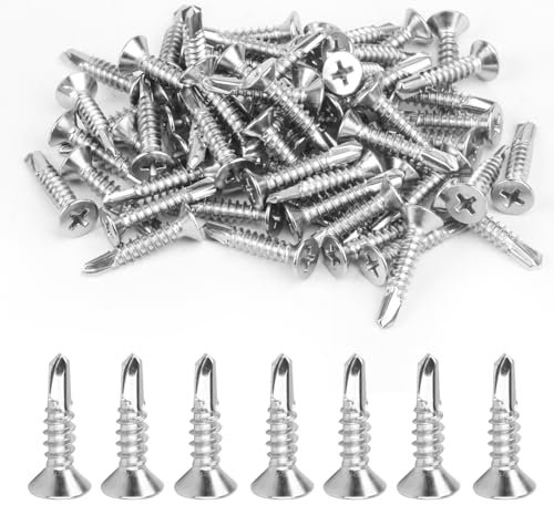 150 PcsSelf Drilling Screws for Metal, Stainless Steel Self Tapping Screws for Metalwork, Self Tapping Metal ScrewsFlat Head Cross Countersunk Screw for Roofing Sheets(M4.2 * 19mm)