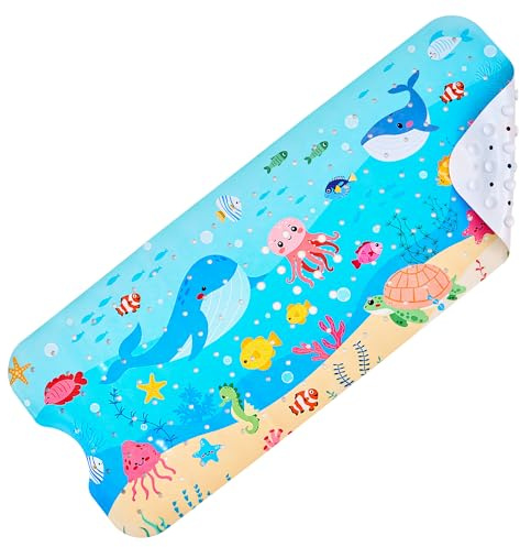 WELTRXE Tapis de Baignoire Antidérapant 100x40cm, Tapis de Bain de Dessin Animé, Tapis de Douche en PVC avec 200 Ventouses