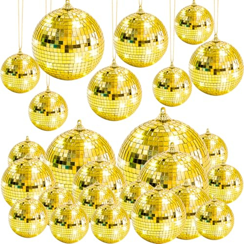 Kepfire - Bolas de discoteca doradas (17 unidades, efecto espejo, para árbol de Navidad, fiesta musical, escenario, boda, decoración del hogar