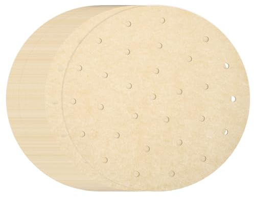 sourcing map Lot de 200 doublures rondes en bambou pour friteuse à air comprimé de 22,9 cm avec trous - Antiadhésives et perforées - Papier sulfurisé jetable pour friteuses à air chaud - Marron
