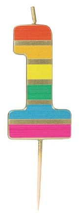 Talking Tables Nummer Eins 1 Regenbogen-Geburtstagskerze für Kuchen Tortenaufsatz-Dekoration Premium-Qualität Zahlenkerzen Jubiläumsparty Meilensteinalter 5,5 cm Höhe recycelte Verpackung