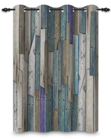 ggaimwf 107x160cm Cortina Opaca con Tablero de Madera Gris Azulado Rayas Verticales Clavos Campo Cortinas con Ojales y Aislamiento térmico para Sala de Estar Dormitorio Comedor,1 Panel Individual