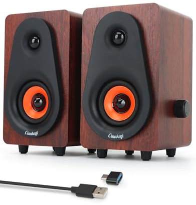 cinnkeyi Altavoz de PC de Madera USB para Ordenador portátil y de Escritorio, Altavoces estéreo 2.0 con Membrana integrada, Plug & Play, Ideal para música y película (C5203-EU)