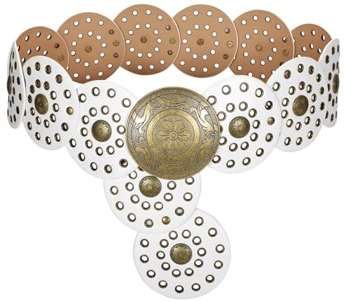LEACOOLKEY Damengürtel Boho Disco Breiter Western Gürtel aus Leder Concho für Kleidung Jeans