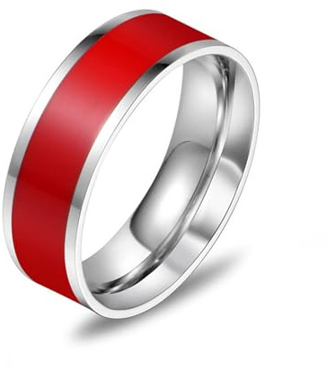 Wycian Anello Donna Fascia, Anello Rosso Acciaio Inossidabile Taglia 27 7mm con Smalto Rosso Custom Regalo per Madre Valentines Day Gioielli