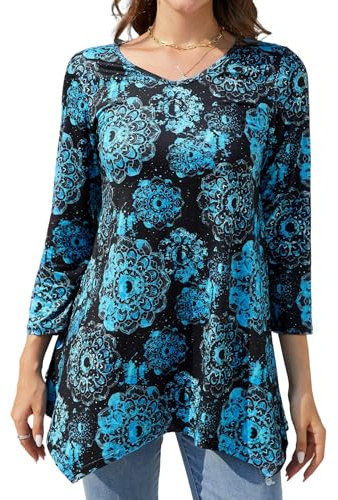 Enmain Femme Tunique à 3/4 Manches Longues Tuniques Femmes Grande Taille Chemise Imprimée à Motifs Floraux Paisley pour Automne Hiver L