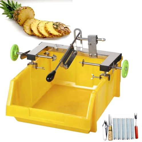 JOSBY Macchina per sbucciare l'ananas, levatorsoli in Acciaio Inox per Ananas, con 5 Lame di Ricambio, spaziatura Regolabile 30-36 cm, Contenitore per rifiuti Spesso, sbucciatore per Frutta, per casa