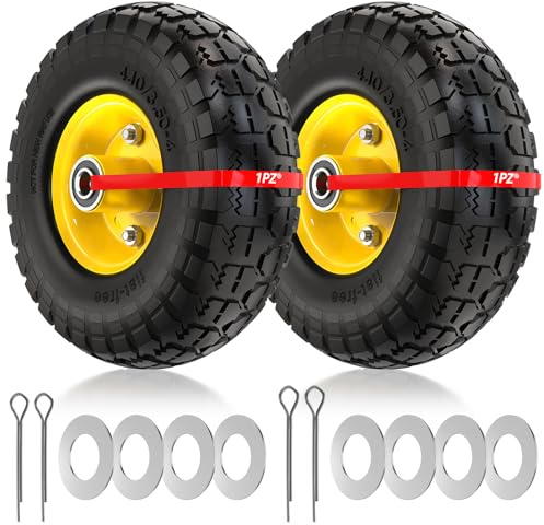 1PZ FR3-LQ8 4.10/3.50-4 Pneu plein 255 mm 10 pouces Roue Complète Roue Increvable pour Diable Chariot Brouette Charge maximale de 400 livres 2 pièces