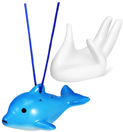 Milisten Delfin Förmige 6-loch Okarina aus Keramik mit Handstütze Liederbuch und Nackenband Musikunterrichtsset für Anfänger